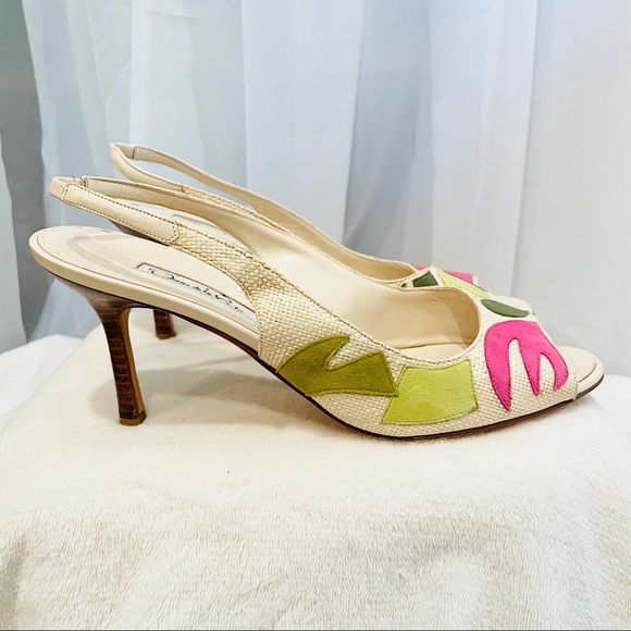 Oscar de la Renta Vintage Floral Kitten Heels - Picture 6 of 7
